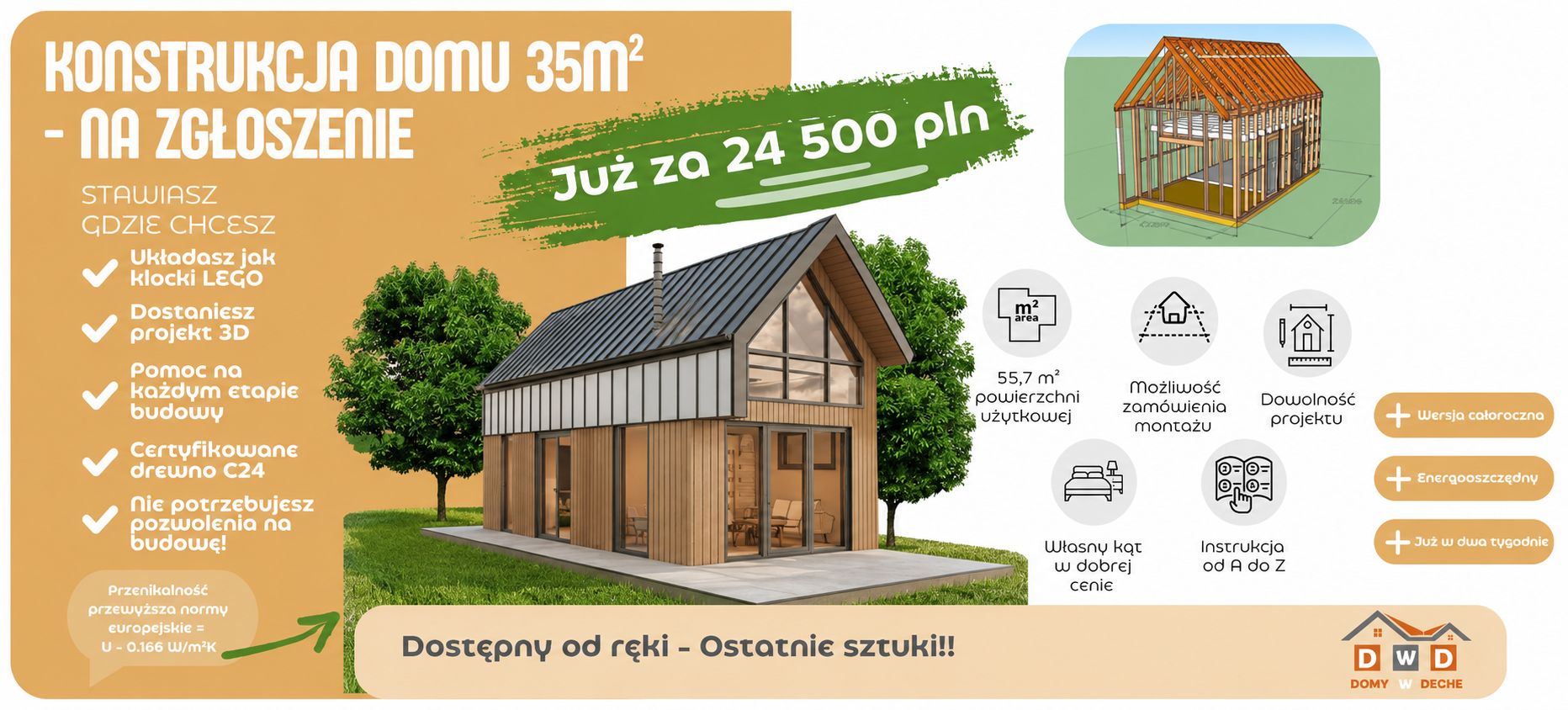gotowa konstrukcja domu 35m2